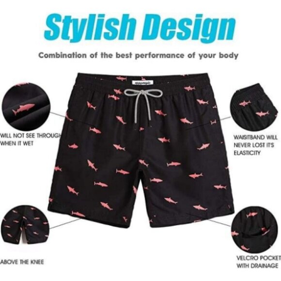MaaMgic Men's Swim Trunks, Quick Dry Shorts with Mesh Lining S Black Sharks - Picture 4 of 6